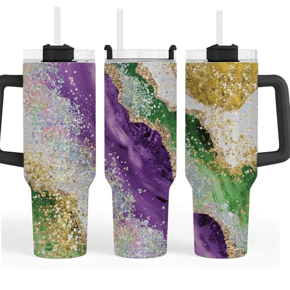 NWT Mardi Gras 40oz Stainless Steel Tumbler With Handle
